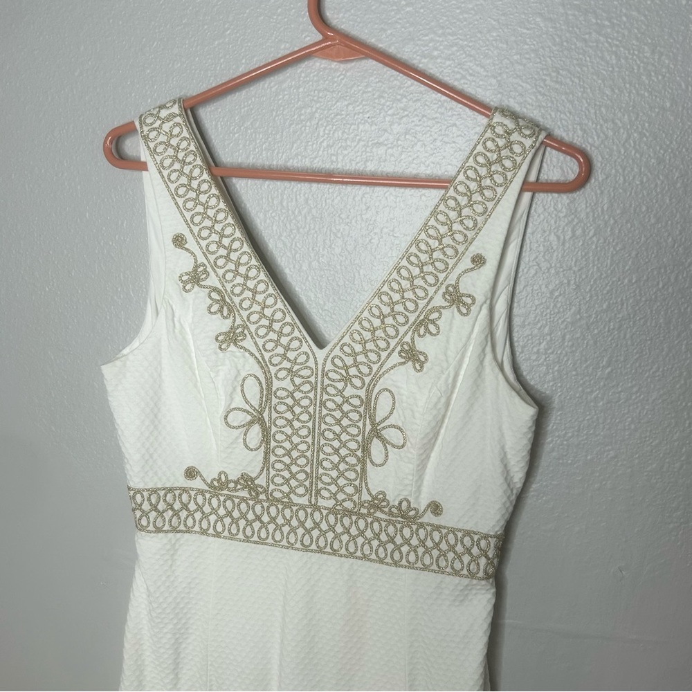 Lilly Pulitzer Aveline White Sleeveless Dress with Gold Embroidered Trim - Picture 5 of 9